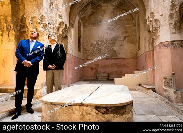 King Willem-Alexander and Queen Maxima of The Netherlands in Thessaloniki, on November 02, 2022, visit to the Ottoman Bey Hammam and a city walk and a bike tour...