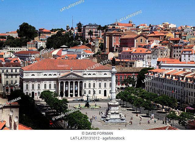 The view of the Rossio Square from the Santa Justa Elevator is impressive and takes in the Maria II Theatre and the Monument to King Peter IV in the middle