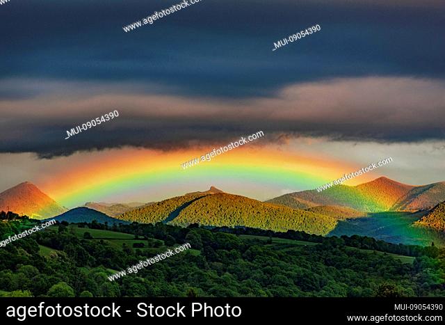 Panorama of the French Pyrenees with rainbow