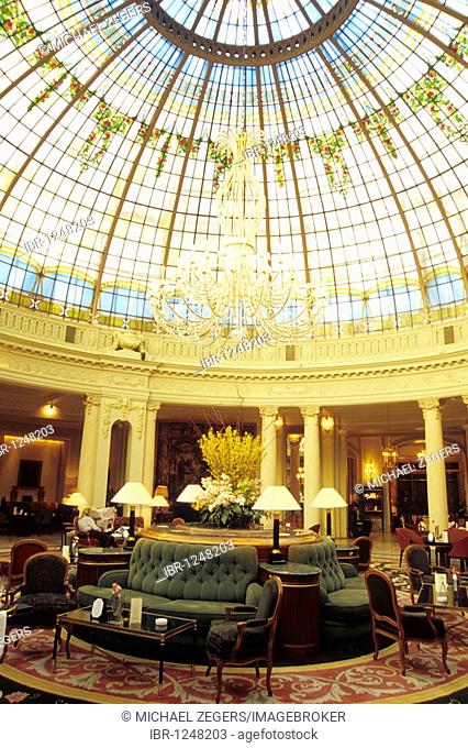 Glass dome at the Palace Hotel on the Plaza Canovas del Castillo, Madrid, Spain, Europe