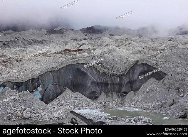 Big hole in the Ngozumpa Glacier, Gokyo