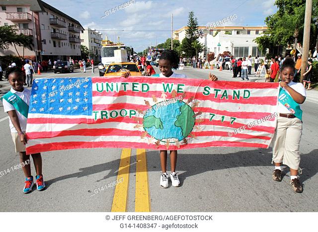 Florida, North Miami, Winternational Thanksgiving Day Parade, NE 125th Street, local event, celebration, Black, student, Girl Scouts, banner