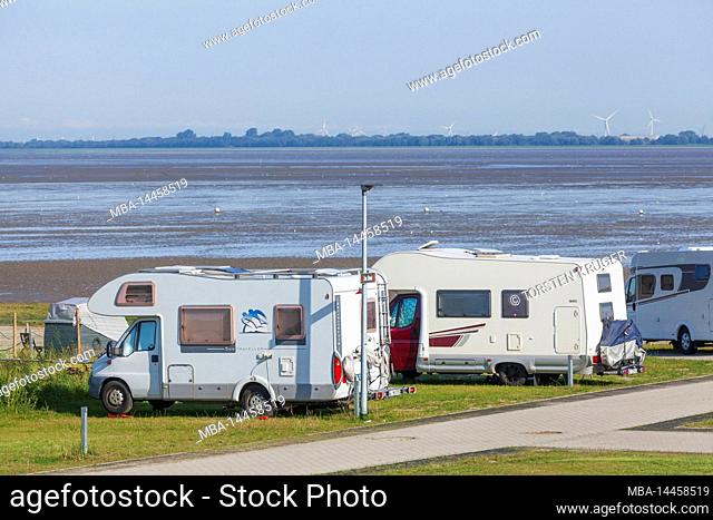 Campsite on the beach, Nordseebad Dangast, Varel-Dangast, Lower Saxony, Germany, Europe