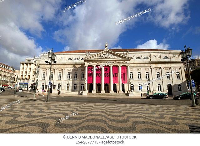 National Theater D Maria II at Rossio Square Lisbon Portugal