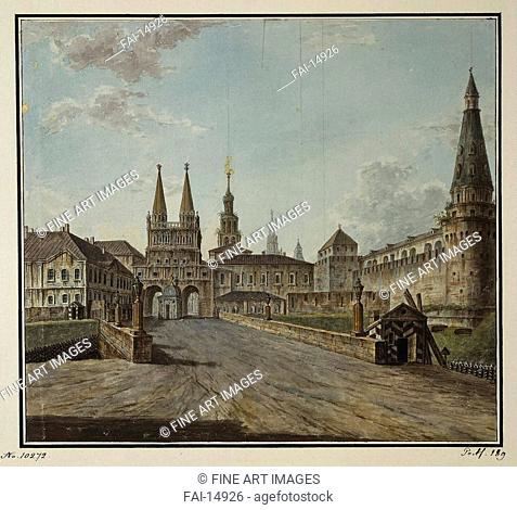 View of the Resurrection Gate and Neglinny Bridge from Tverskaya Street. Alexeyev, Fyodor Yakovlevich (1753-1824). Watercolour and ink on paper