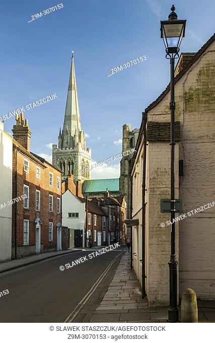 Chichester cathedral towers over the city centre, West Sussex, England