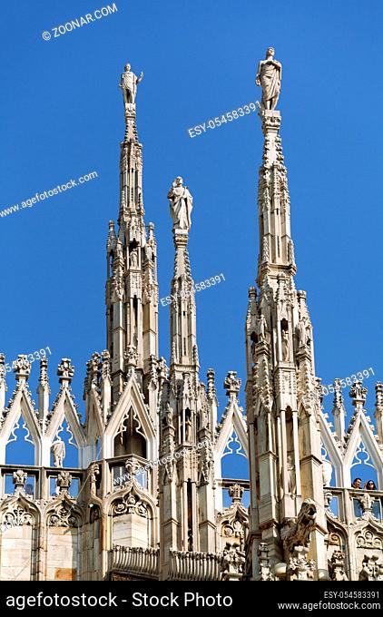Top of Milan cathedral, view from below
