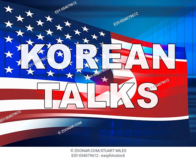 North Korea Cooperation Talks With Usa 3d Illustration. Peace And Confrontation To Build Accord With Dprk Or NK