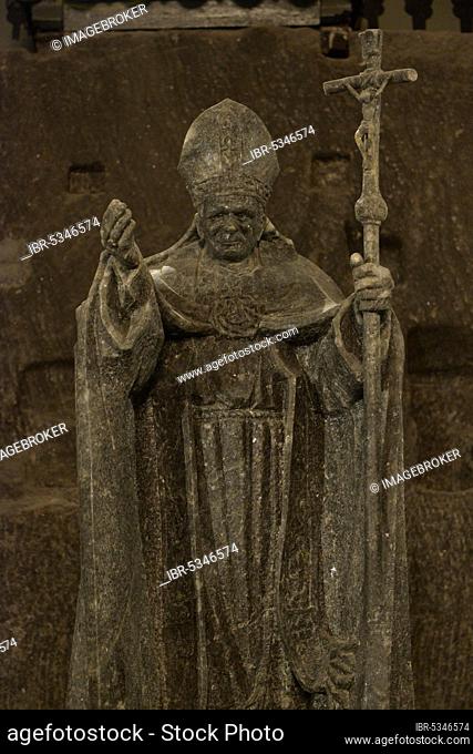 Salt figure, Pope John Paul II, Salt mine, Wieliczka, Poland, Europe