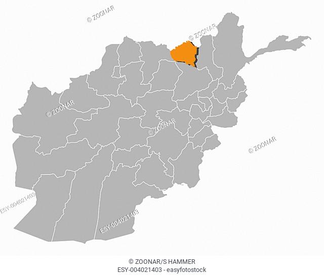Map of Afghanistan, Kunduz highlighted