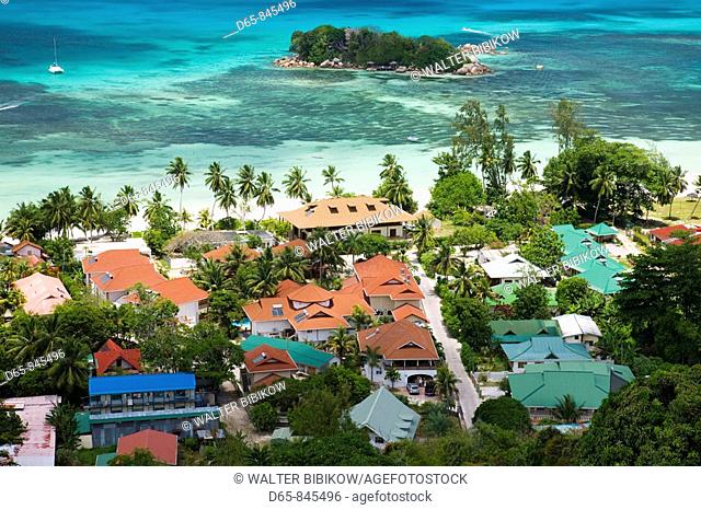 Aerial view of tourist village, Anse Volbert, Praslin island, Seychelles