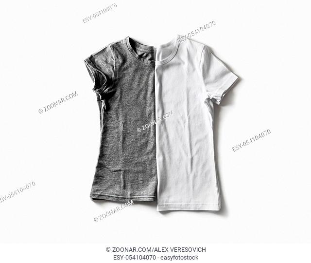 Two blank white and gray t-shirts. Tshirt mockup for placing your design or logo. Flat lay