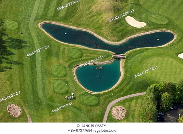 Aerial view, Golf club Gut Neuenhof, 18-hole course, Green, Bunker, Sand trap, Froendenberg / Ruhr, Ruhr area, North Rhine-Westphalia, Germany, Europe
