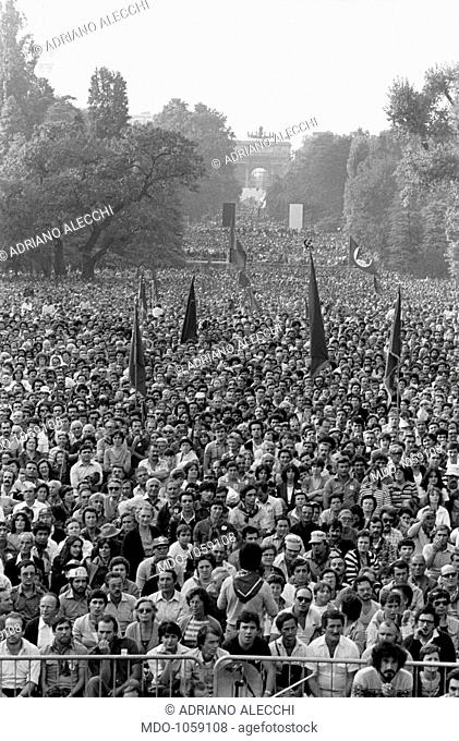 Festa dell'Unità. Crowd attending Festa dell'Unità in Parco Sempione. Milan, September 1979