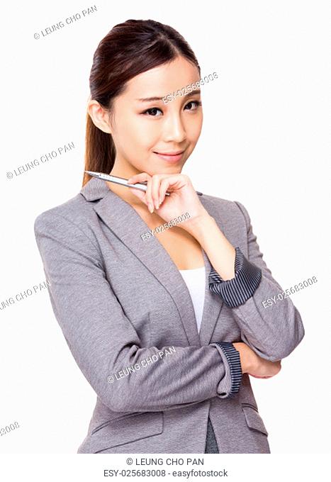 Asian businesswoman hold a pen