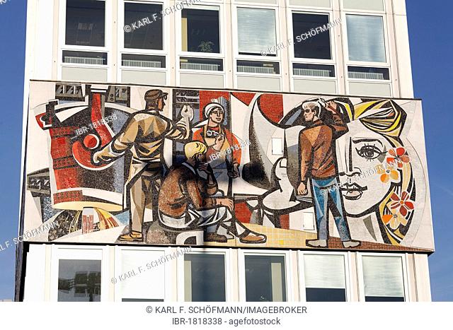 Monumental mosaic frieze, Haus des Lehrers building, Berliner Congress Center, BCC, Alexanderplatz square, Mitte district, Berlin, Germany, Europe