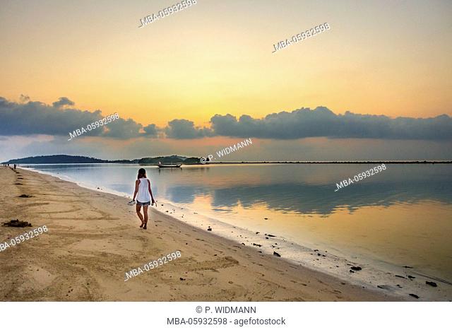 Woman at sunrise on the beach, Chaweng Beach, island Ko Samui, Thailand, Asia