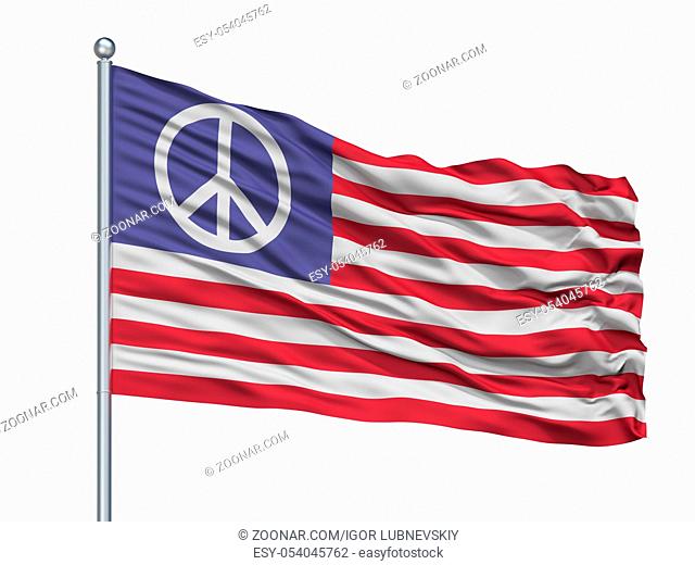 Us Peace Flag On Flagpole, Isolated On White Background