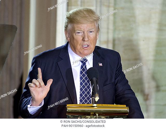 United States President Donald J. Trump makes remarks at the National Commemoration of the Days of Remembrance ceremony in the Rotunda of the US Capitol in...