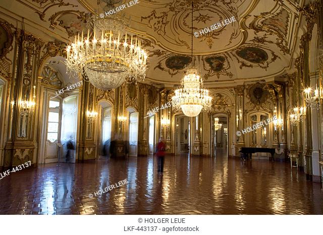 Chandeliers in the Throne Room of Palacio Nacional de Queluz (Queluz National Palace), Lisbon, Lisboa, Portugal