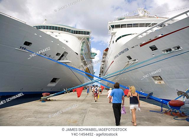 Passengers returning to cruise ships at International Pier in San Miguel on Cozumel Mexico