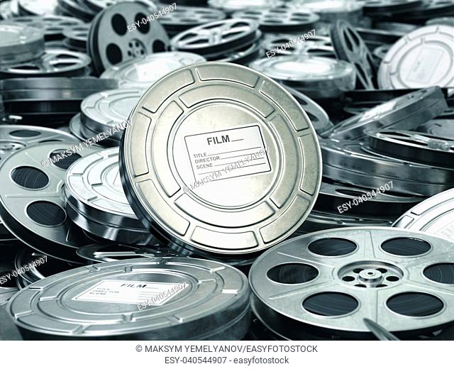 Cinema or movie concept. Video reels background. Films collection. 3d