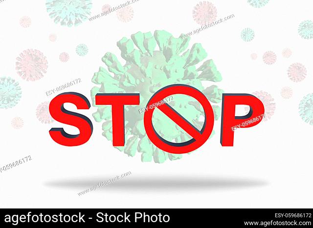 Stop coronavirus. Coronavirus stop sign with corona bacteria 3D illustration