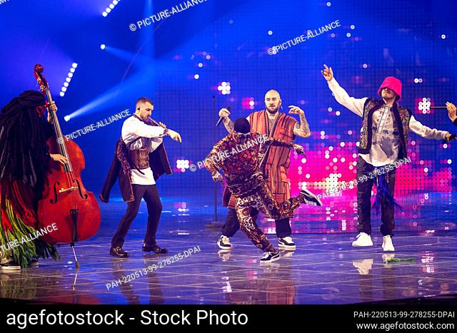 13 May 2022, Italy, Turin: The Kalush Orchestra from Ukraine performs with the title ""Stefania"" at the first dress rehearsal for the final of the Eurovision...