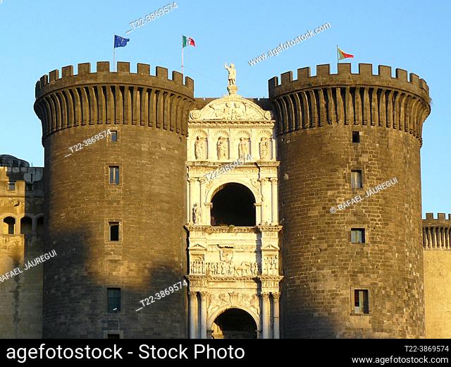Naples (Italy). Main facade of New Castle in the city of Naples