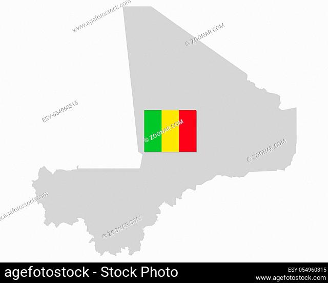 Fahne und Landkarte von Mali - Flag and map of Mali