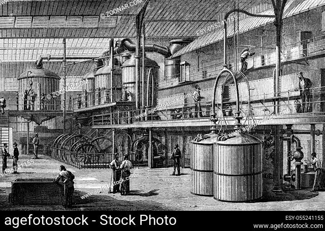 Candy Interior, vintage engraved illustration. Magasin Pittoresque 1873