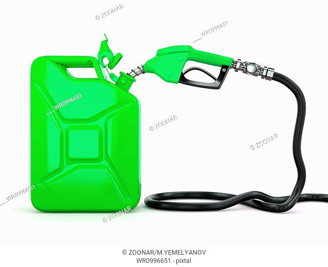 Gas pump nozzle and jerrycan. 3d