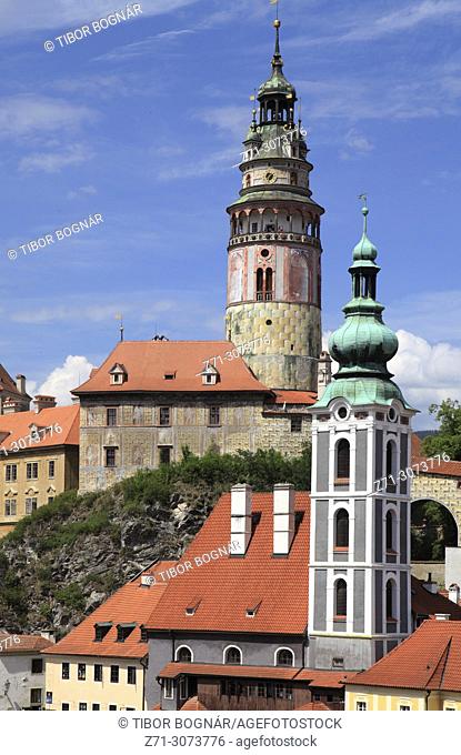 Czech Republic, Cesky Krumlov, Castle Tower, St Jost Church,