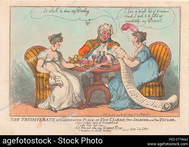 The Triumverate of Gloucester Place, or The Clarke, The Soldier, and The Taylor, 1809., 1809. Creator: Thomas Rowlandson