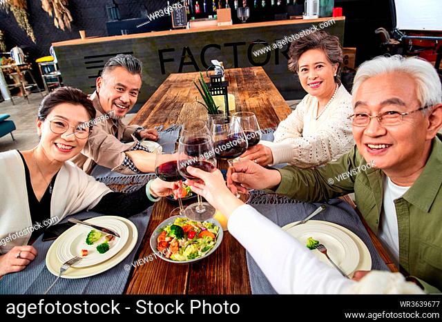 Happiness of the elderly toasting