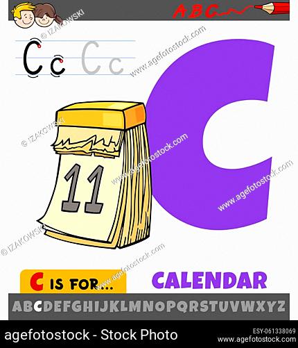 Educational cartoon illustration of letter C from alphabet with calendar object