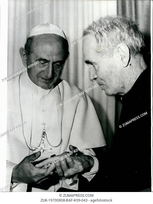 Aug. 08, 1970 - Freed Bishop Meets the Pope: Bishop Walsh of America, arrived in Rome on Monday to meet the Pope after twelve years as a prisoner of China for...