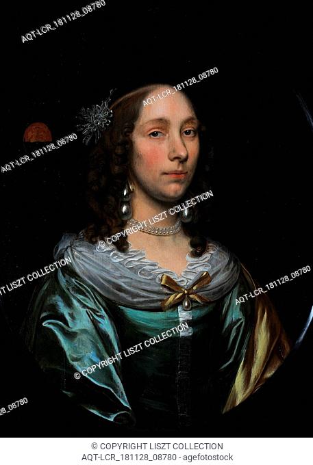 Portrait of Laurentia Visch, portrait painting footage wood oil, Oval portrait of woman representing Laurentia Visch wife of Adriaen Prins Half-bodied looking...