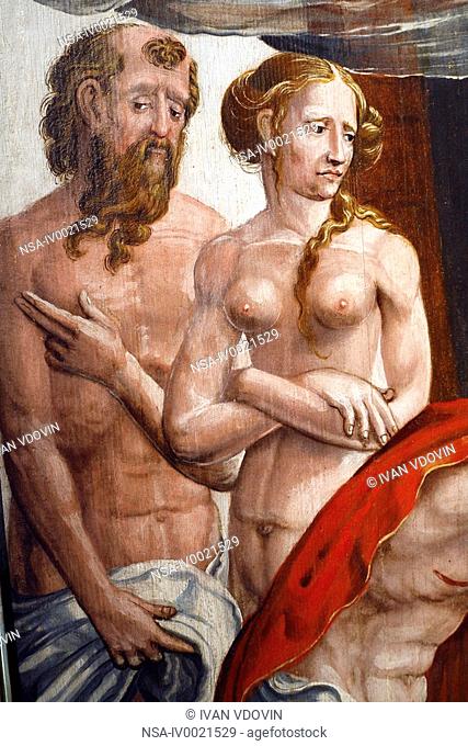 Adam and Eve, detail of 16 cent. picture, Rheinisches Landesmuseum, Trier, Rhineland-Palatinate, Germany