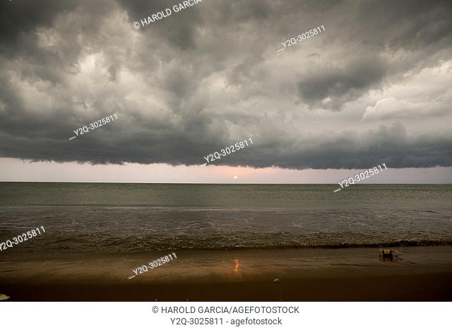 Stormy grey sunset over Cartagena beach in Colombia