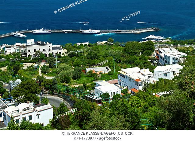 The Marina Grande and the town of Capri on the Island of Capri, Campania, Italy