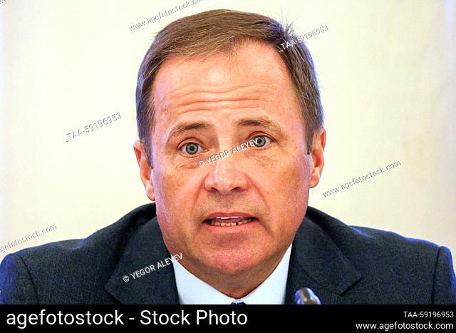 RUSSIA, KAZAN - MAY 19, 2023: Igor Komarov, Russia's Presidential Envoy to the Volga Federal District, attends a meeting titled ""Traditional Spiritual and...