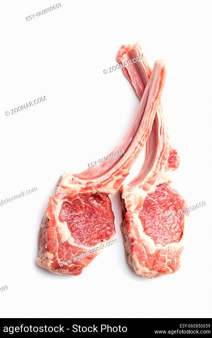 Slices raw lamb chops isolated on white background