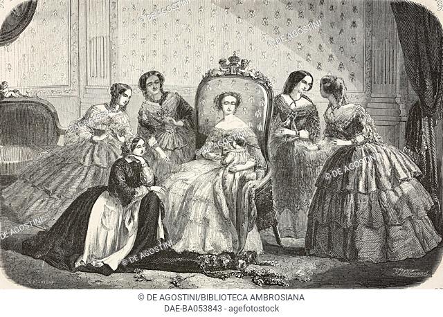 Empress Eugenia de Montijo with Prince Napoleon Eugene Louis Bonaparte and the Governors, Paris, France, illustration from L'Illustration, Journal Universel
