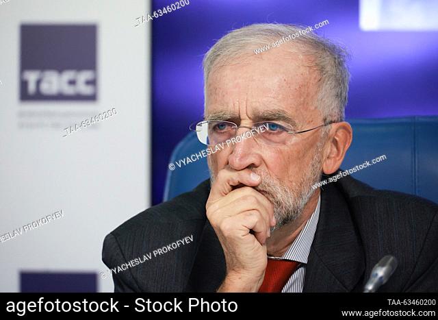 RUSSIA, MOSCOW - OCTOBER 17, 2023: The director of the ""Energy Efficiency - 21st Century"" Centre, Igor Bashmakov, is seen during a plenary session titled...