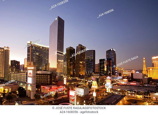 USA-Nevada-Las Vegas City-The Strip Avenue-The City Center Skyline-Sunset