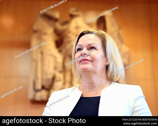 20 December 2023, Baden-Württemberg, Karlsruhe: Federal Minister of the Interior Nancy Faeser (SPD) is waiting at the Federal Constitutional Court for the start...