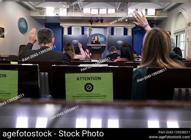 White House Press Secretary Jen Psaki conducts her daily briefing in the in the Brady Press Briefing Room of the White House in Washington, DC on Wednesday