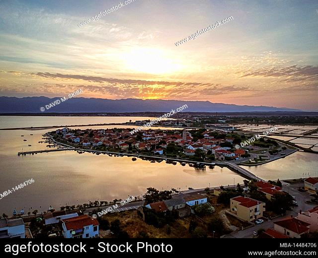 View from above the city of Nin in Croatia in the sunrise