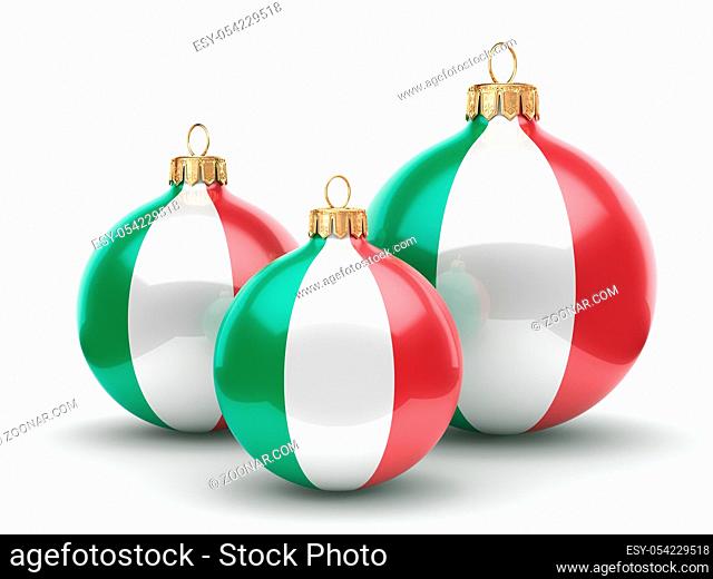 3D rendering Christmas ball decorated with the flag of Italy